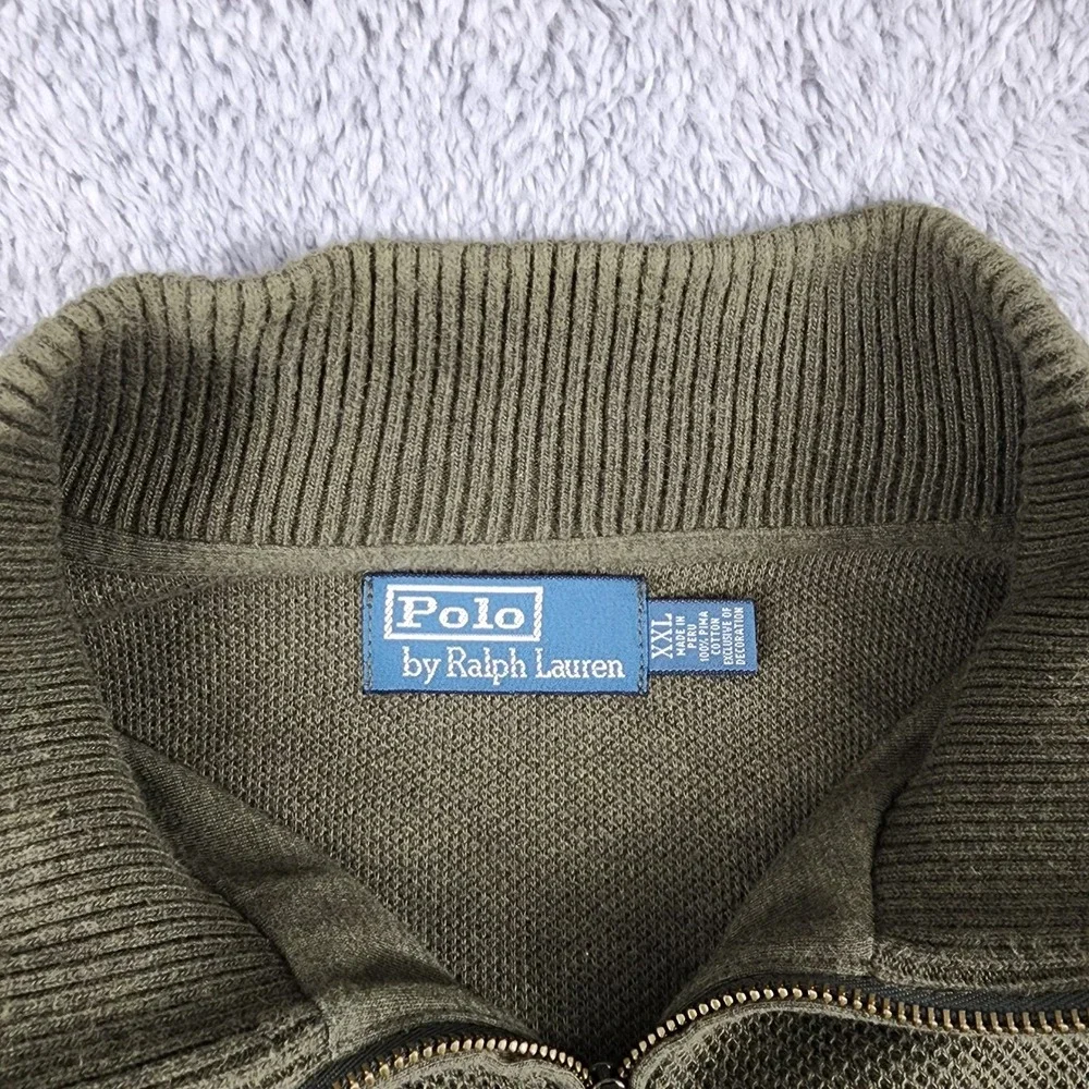 Polo‎ Ralph Lauren Sweater Mens XXL Green 1/4 Zip Pullover Elbow Patches Pony